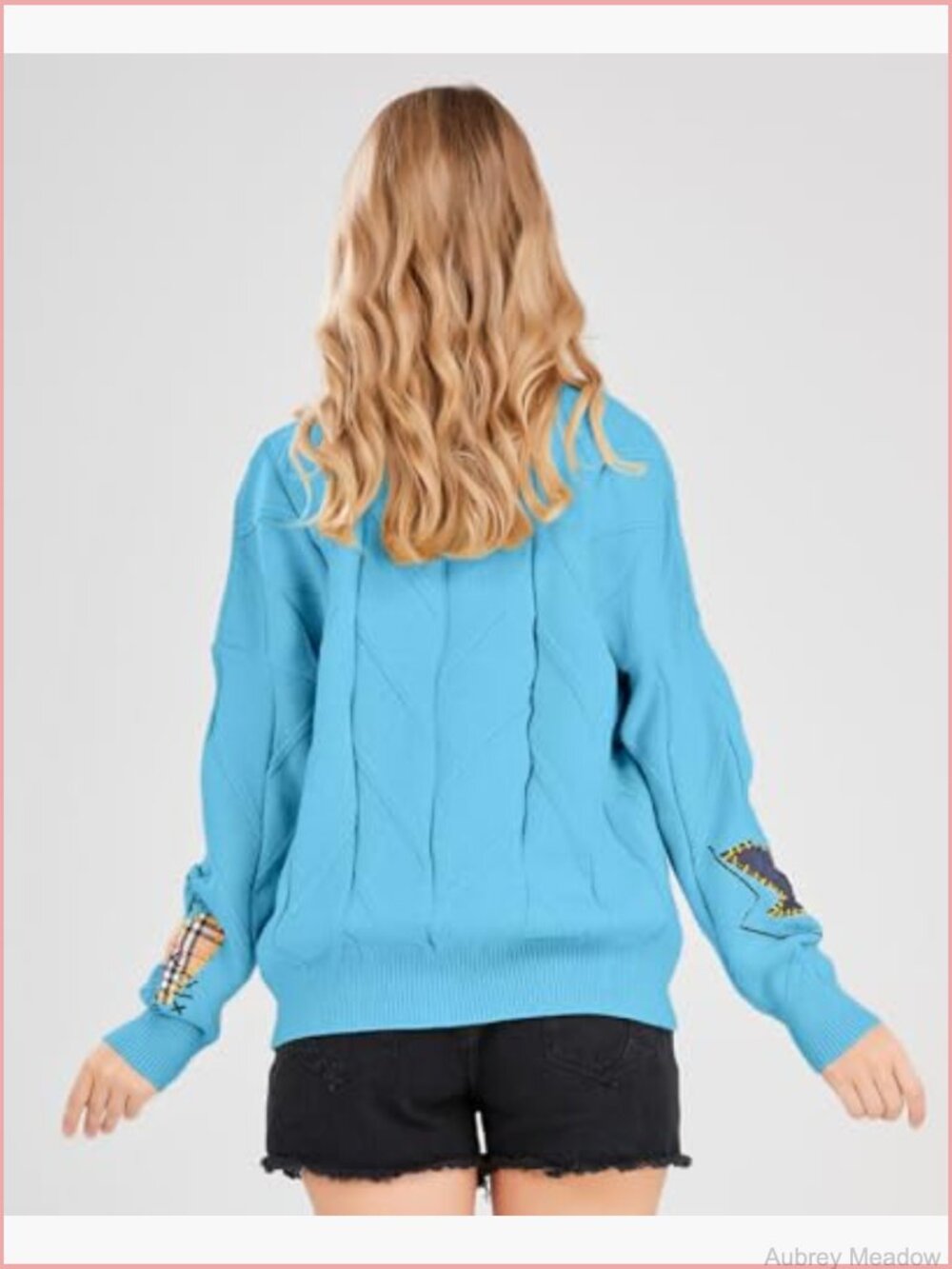 Women's Cable Knit Open Front Cardigan V-Neck Button Down Embroidered Sweater - Picture 3 of 7